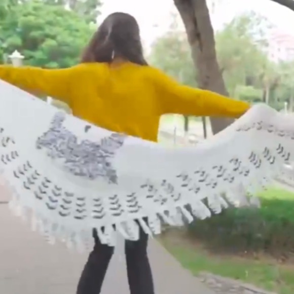 BOHO Hedwig OWL‎ Wings Knit Fringed Winter Shawl Sweater Scarf Unique Gift NEW! - Picture 10 of 11